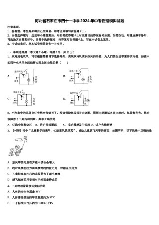 河北省石家庄市四十一中学2024年中考物理模拟试题含解析.doc