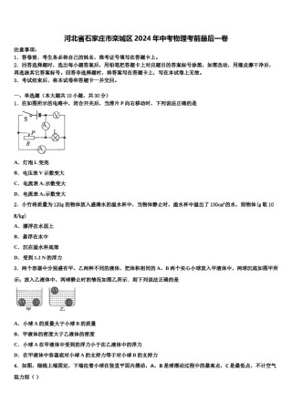 河北省石家庄市栾城区2024年中考物理考前最后一卷含解析.doc
