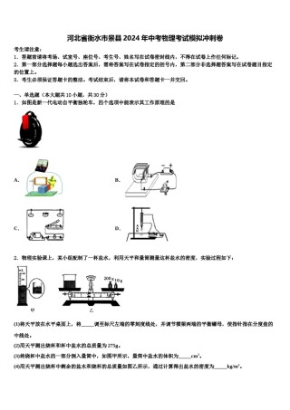 河北省衡水市景县2024年中考物理考试模拟冲刺卷含解析.doc