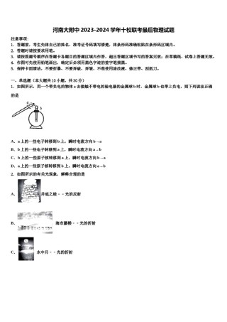 河南大附中2023-2024学年十校联考最后物理试题含解析.doc