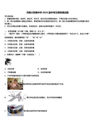 河南大附属中学2024届中考五模物理试题含解析.doc