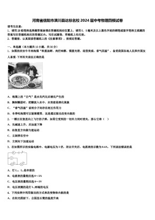 河南省信阳市潢川县达标名校2024届中考物理四模试卷含解析.doc