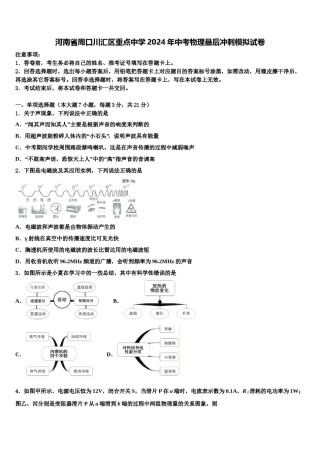 河南省周口川汇区重点中学2024年中考物理最后冲刺模拟试卷含解析.doc