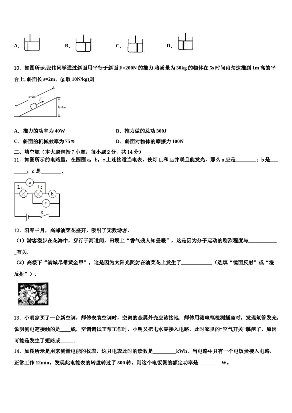 河南省周口市项城市(正泰博文校2024年中考一模物理试题含解析.doc_第3页