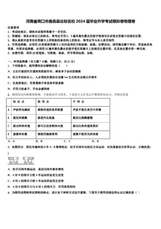河南省周口市鹿邑县达标名校2024届毕业升学考试模拟卷物理卷含解析.doc