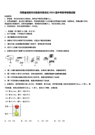 河南省洛阳市汝阳县市级名校2024届中考联考物理试题含解析.doc