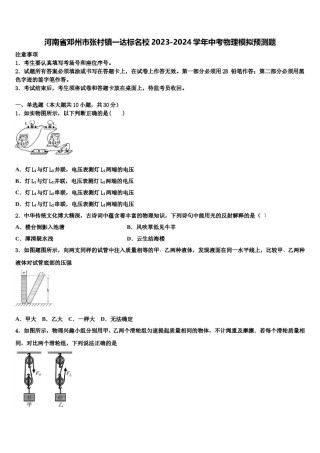 河南省邓州市张村镇一达标名校2023-2024学年中考物理模拟预测题含解析.doc