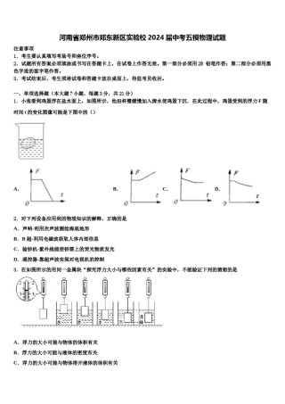 河南省郑州市郑东新区实验校2024届中考五模物理试题含解析.doc