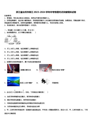 浙江省台州市椒江2023-2024学年中考物理对点突破模拟试卷含解析.doc