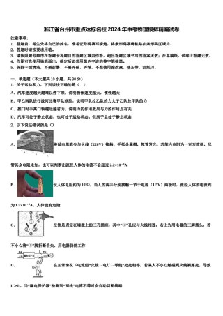 浙江省台州市重点达标名校2024年中考物理模拟精编试卷含解析.doc