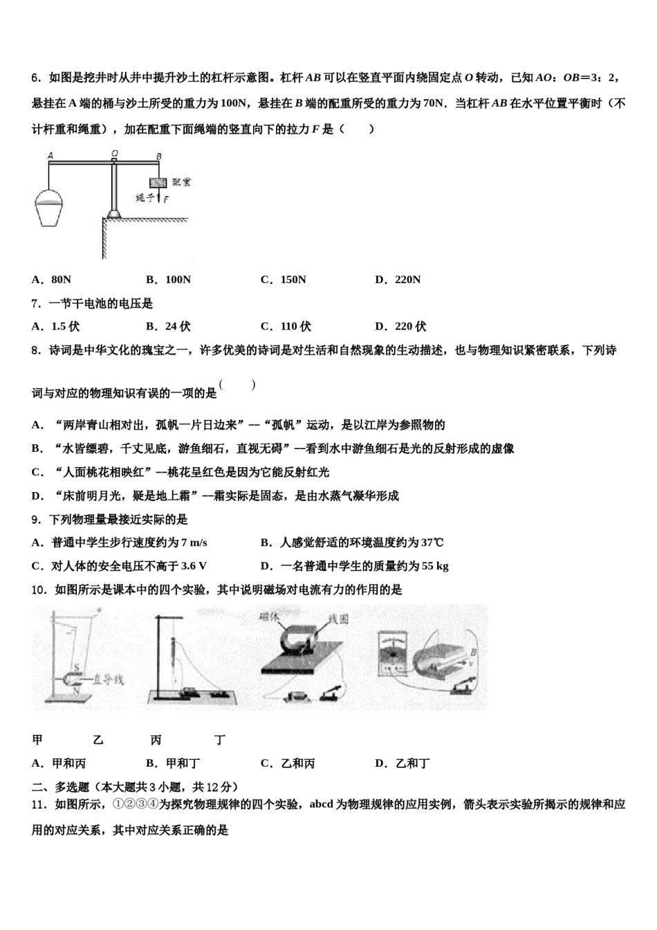 浙江省台州院附中2024届中考物理适应性模拟试题含解析.doc_第2页
