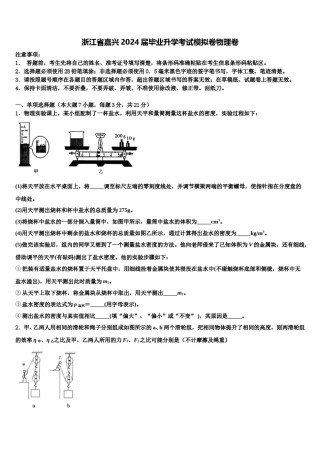 浙江省嘉兴2024届毕业升学考试模拟卷物理卷含解析.doc
