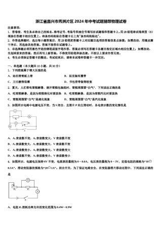 浙江省嘉兴市秀洲片区2024年中考试题猜想物理试卷含解析.doc