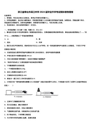 浙江省奉化市溪口中学2024届毕业升学考试模拟卷物理卷含解析.doc
