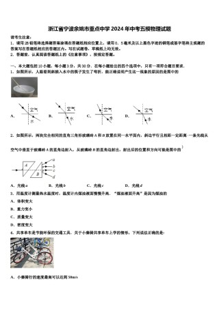 浙江省宁波余姚市重点中学2024年中考五模物理试题含解析.doc