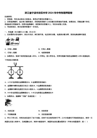 浙江省宁波市效实中学2024年中考物理押题卷含解析.doc