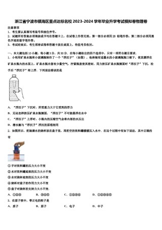 浙江省宁波市镇海区重点达标名校2023-2024学年毕业升学考试模拟卷物理卷含解析.doc