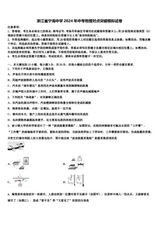 浙江省宁海中学2024年中考物理对点突破模拟试卷含解析.doc