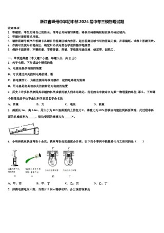 浙江省嵊州中学初中部2024届中考三模物理试题含解析.doc
