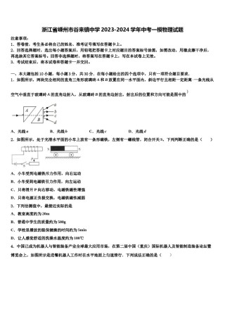 浙江省嵊州市谷来镇中学2023-2024学年中考一模物理试题含解析.doc