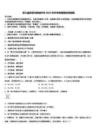 浙江省慈溪市新城中学2024年中考物理模拟预测题含解析.doc