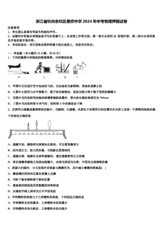 浙江省杭州余杭区星桥中学2024年中考物理押题试卷含解析.doc