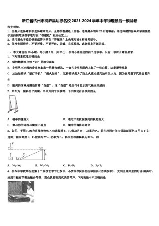 浙江省杭州市桐庐县达标名校2023-2024学年中考物理最后一模试卷含解析.doc