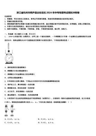 浙江省杭州市桐庐县达标名校2024年中考物理考试模拟冲刺卷含解析.doc