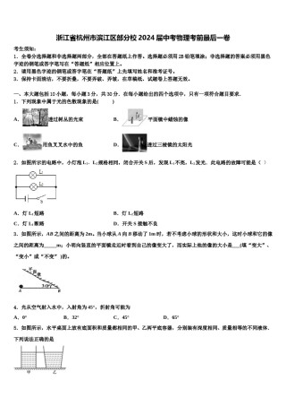 浙江省杭州市滨江区部分校2024届中考物理考前最后一卷含解析.doc