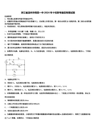 浙江省温州市梧田一中2024年十校联考最后物理试题含解析.doc
