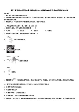 浙江省温州市梧田一中市级名校2024届初中物理毕业考试模拟冲刺卷含解析.doc