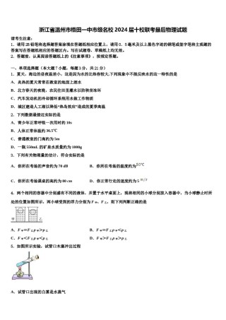浙江省温州市梧田一中市级名校2024届十校联考最后物理试题含解析.doc