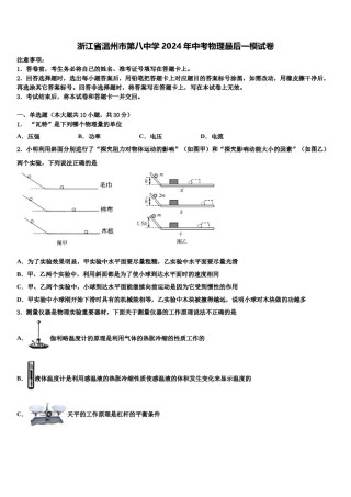 浙江省温州市第八中学2024年中考物理最后一模试卷含解析.doc