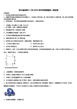 浙江省金衢十一校2024年中考物理最后一模试卷含解析.doc
