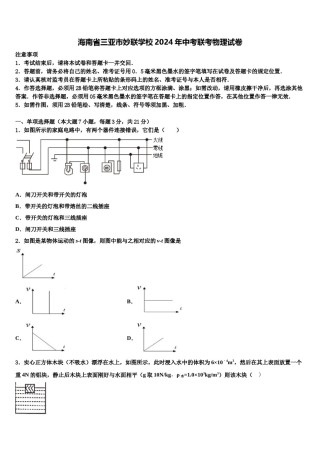 海南省三亚市妙联学校2024年中考联考物理试卷含解析.doc