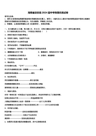 海南省定安县2024届中考物理仿真试卷含解析.doc