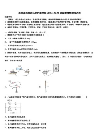 海南省海南师范大附属中学2023-2024学年中考物理模试卷含解析.doc