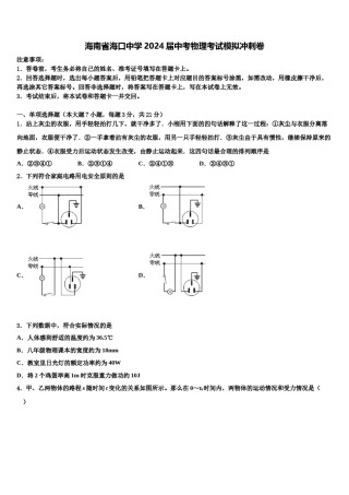 海南省海口中学2024届中考物理考试模拟冲刺卷含解析.doc
