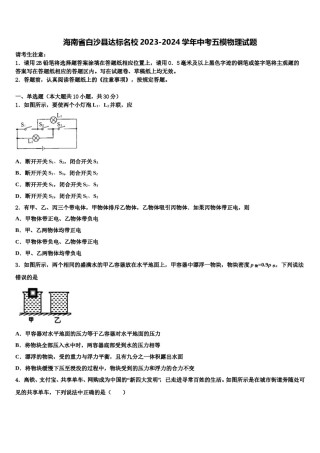 海南省白沙县达标名校2023-2024学年中考五模物理试题含解析.doc