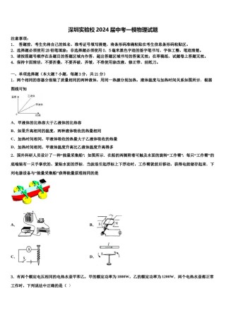 深圳实验校2024届中考一模物理试题含解析.doc