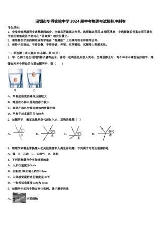 深圳市华侨实验中学2024届中考物理考试模拟冲刺卷含解析.doc