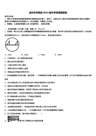 温州市苍南县2024届中考物理猜题卷含解析.doc