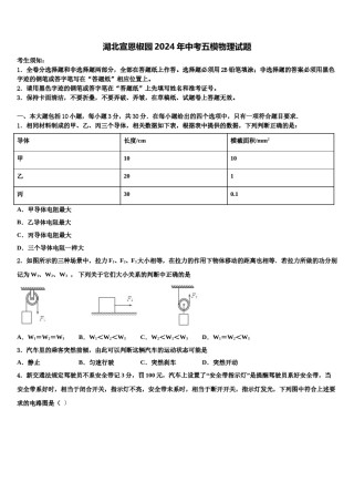 湖北宣恩椒园2024年中考五模物理试题含解析.doc