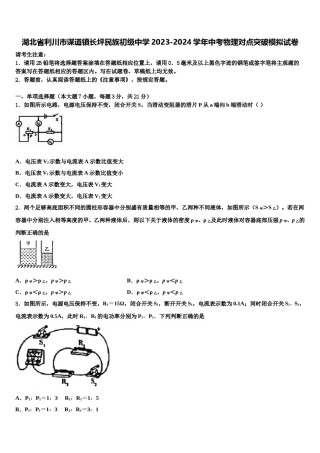 湖北省利川市谋道镇长坪民族初级中学2023-2024学年中考物理对点突破模拟试卷含解析.doc
