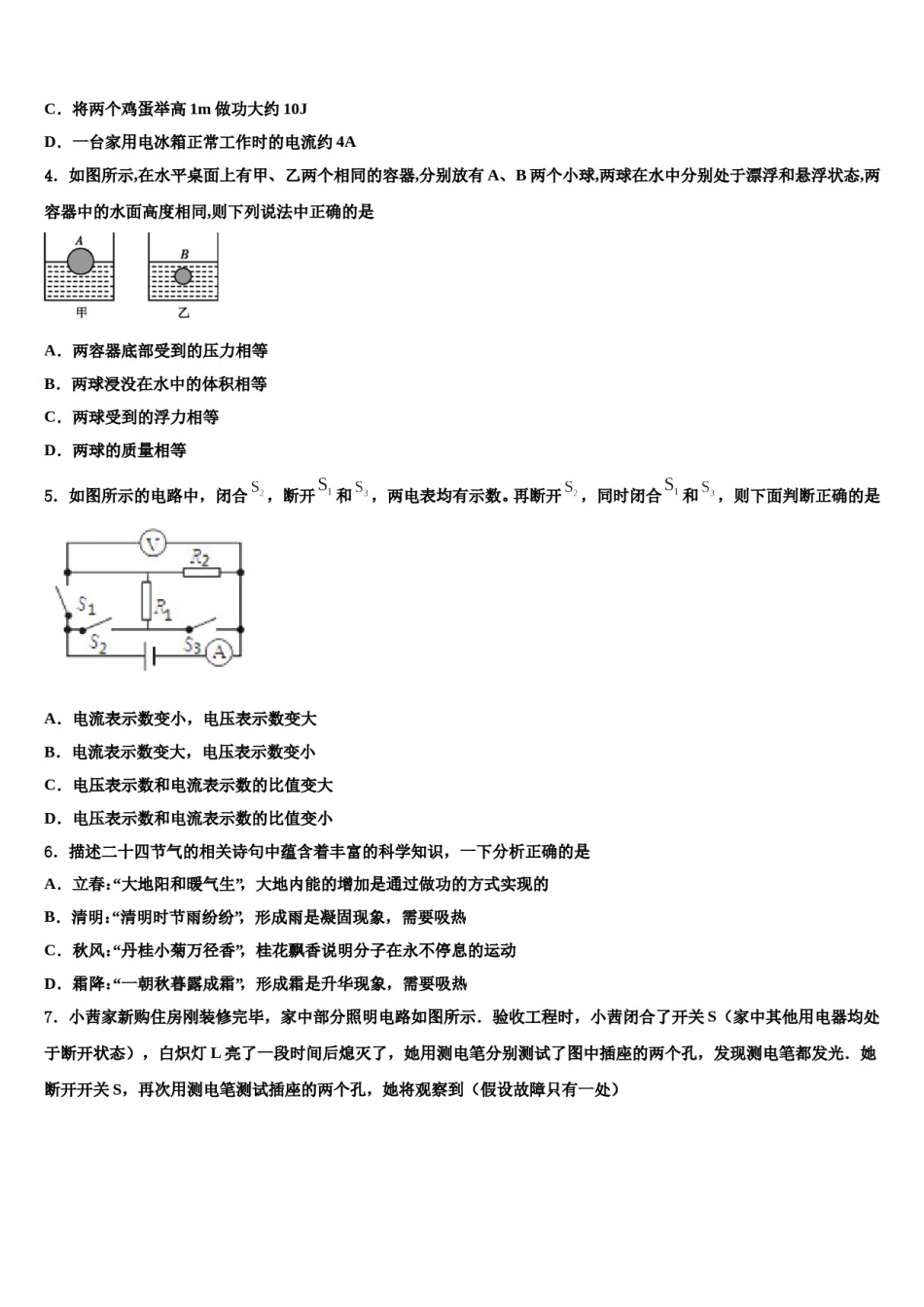 湖北省咸宁市赤壁市中学小2023-2024学年中考一模物理试题含解析.doc_第2页