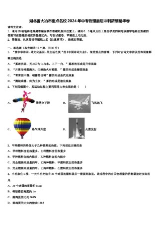 湖北省大冶市重点名校2024年中考物理最后冲刺浓缩精华卷含解析.doc