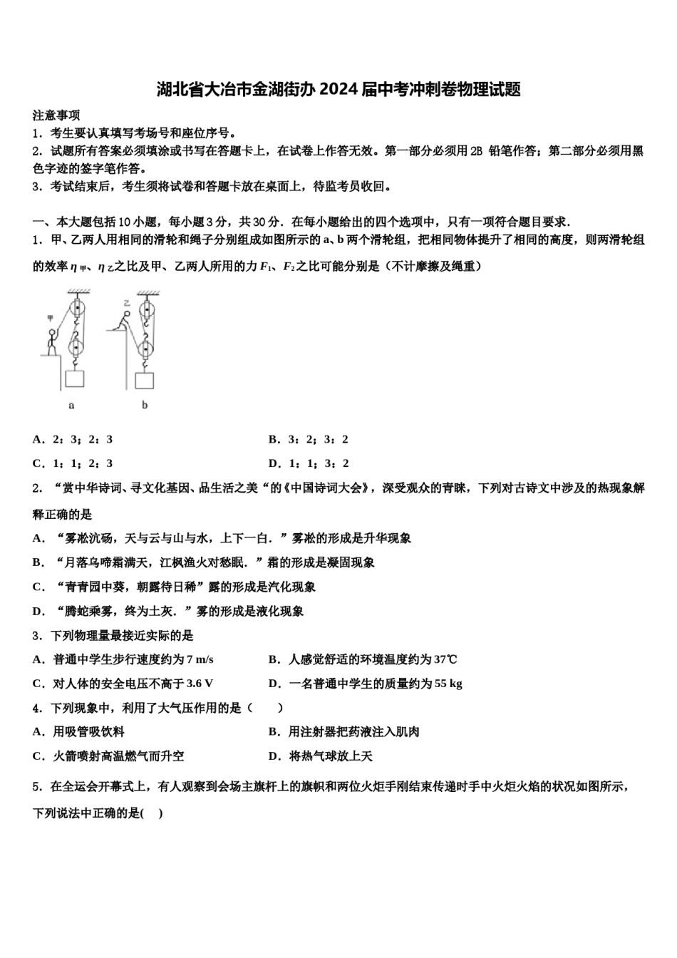 湖北省大冶市金湖街办2024届中考冲刺卷物理试题含解析.doc_第1页
