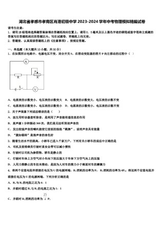 湖北省孝感市孝南区肖港初级中学2023-2024学年中考物理模拟精编试卷含解析.doc