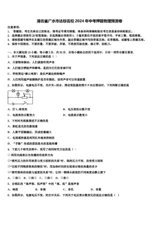 湖北省广水市达标名校2024年中考押题物理预测卷含解析.doc