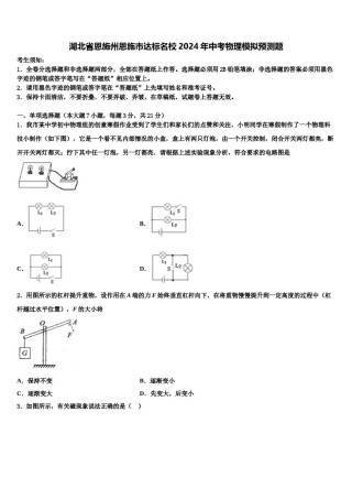 湖北省恩施州恩施市达标名校2024年中考物理模拟预测题含解析.doc